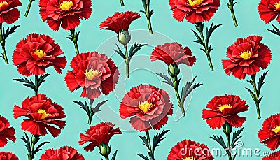 Flower decoration red carnation pixel seamless wallpaper Cartoon Illustration