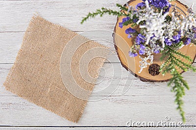 Flower decoration on wood table top view Stock Photo