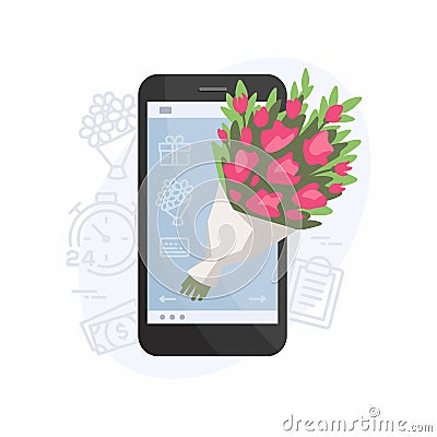 Flower delivery mobile app - modern vector illustration Vector Illustration