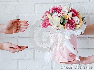 Flower delivery service birthday gift surprise Stock Photo