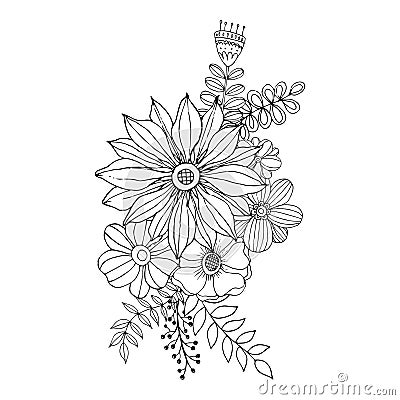 Flower doodle drawing freehand , Coloring page with doodle Vector Illustration