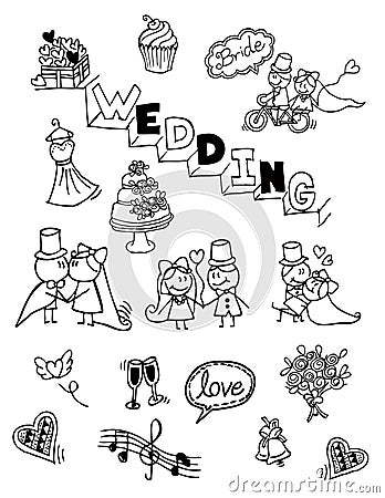 wedding doodle ,hand drawn ,vintage Vector Illustration