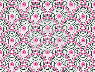 Flower door garden half circle seamless pattern Vector Illustration