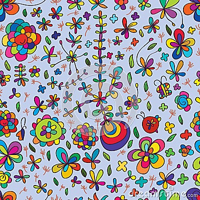 Flower drawing colorful seamless pattern Vector Illustration
