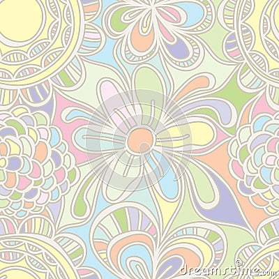 Flower drawing pastel color seamless pattern Vector Illustration