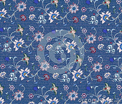 Flower embroidery on denim fabric Vector Illustration