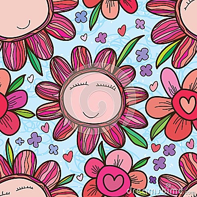 Flower face frame colorful seamless pattern Vector Illustration