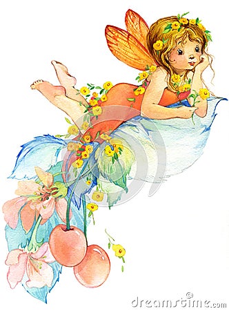 Flower Fairy. watercolor drawing Stock Photo