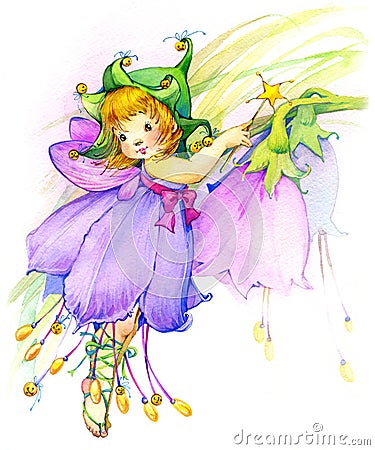 Flower Fairy. watercolor drawing Stock Photo