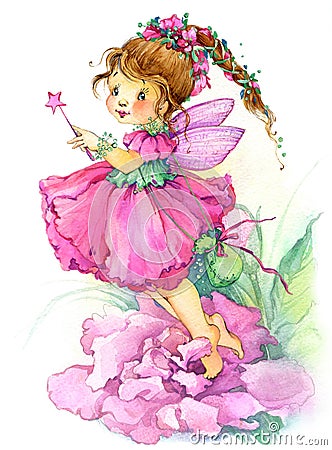 Flower Fairy. watercolor drawing Stock Photo