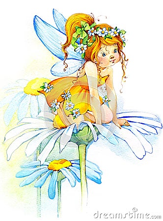 Flower Fairy. watercolor drawing Stock Photo