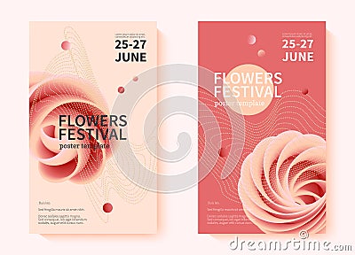 Flower festival Poster Layout. Gradient Shapes, stylization rose flower. Vector Illustration