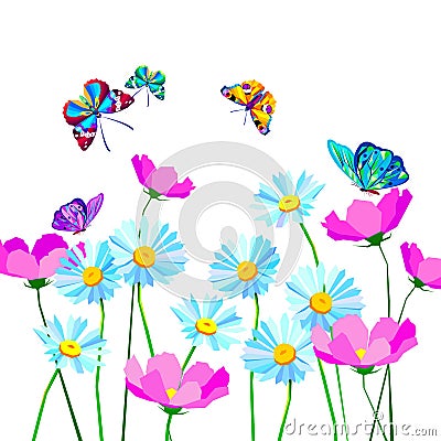Flower floral summer chamomile butterfly insect Stock Photo