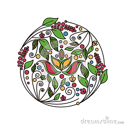 flower foliage round ornament. Vector illustration Vector Illustration