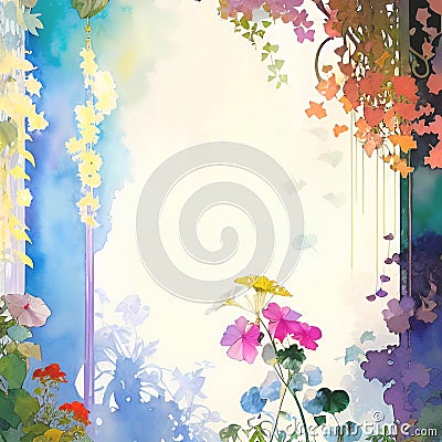Flower frame art noveau watercolor style edited ai Stock Photo
