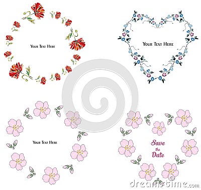 Flower frame collection on the white background Vector Illustration