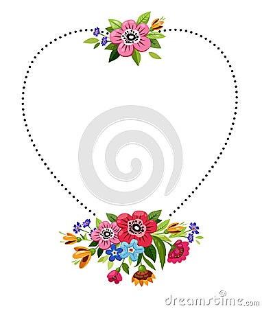 Flower frame in heart shape. Symbol of love Vector Illustration