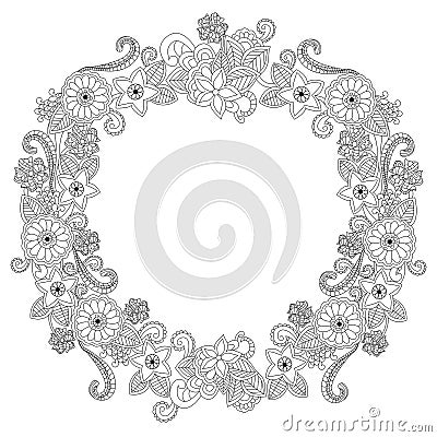 Flower frame oval coloring book vector illustration Vector Illustration