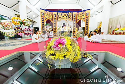 Flower in front of Chinese funeral Stock Photo