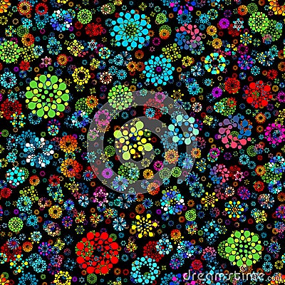 Flower garden abstract seamless circles design pattern unusual. Vector repeatable round shapes background Vector Illustration