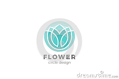 Flower Garden Floral Logo Circle shape design Linear Outline Luxury style Vector Illustration