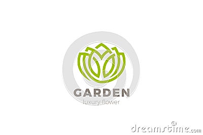 Flower Garden Floral Logo Circle shape design Linear Outline Luxury style. Cosmetics Fashion SPA Beauty salon Jewelry Boutique Vector Illustration