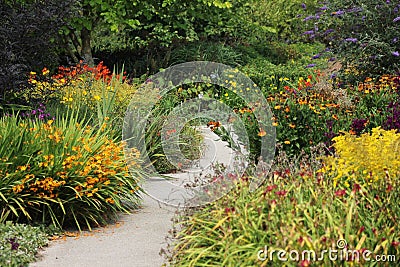 Flower Garden With Path Stock Photo