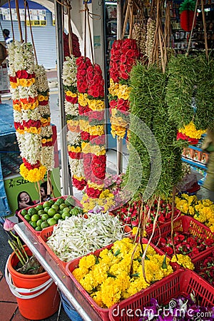 Flower garlands and basket of flower Editorial Stock Photo