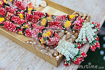 Flower garlands for Indian wedding ceremony in Bangkok, Thailand Stock Photo