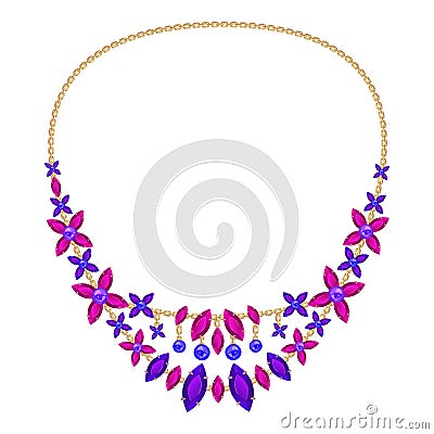 Flower gemstone necklace icon, cartoon style Vector Illustration