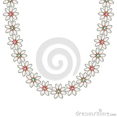 Flower gemstones pearl chain necklace or bracelet Vector Illustration