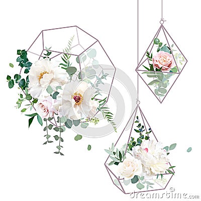 Flower geometric glass hanging terrarium vector design objects. Vector Illustration