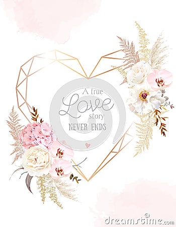 Flower geometric heart line art vector design frame Vector Illustration