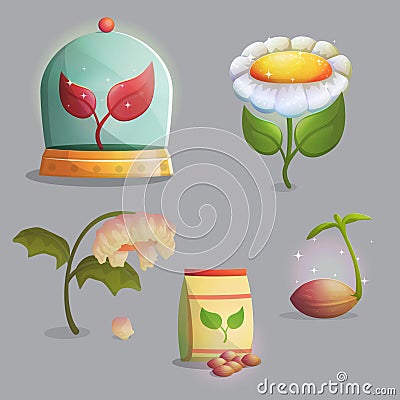 Flower growing stages and artificial ecosystem Vector Illustration