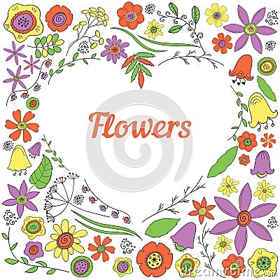 Flower heart background of doodles Vector Illustration