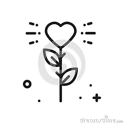 Flower heart line icon. Love sign and symbol. Love garden gardening flower romantic tattoo theme. Vector Illustration