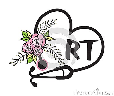 Flower Heart Stethoscope Floral vector logo for shirt respiratory therapist nurse Vector Illustration