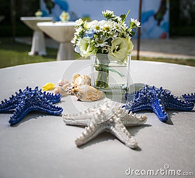 Flower High foot table sunshine outdoor decoration set Stock Photo