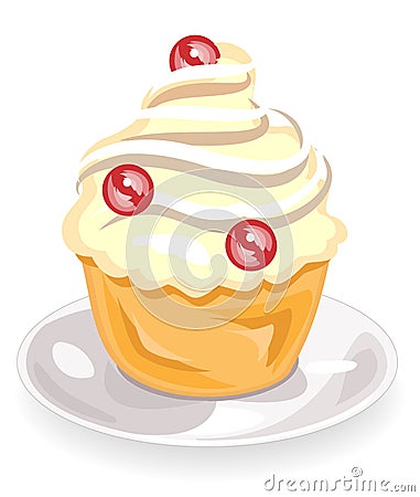 The flower icon of a delicious muffin. A cookie with a cream filling will decorate any holiday cake. The cake comes to tea and Cartoon Illustration