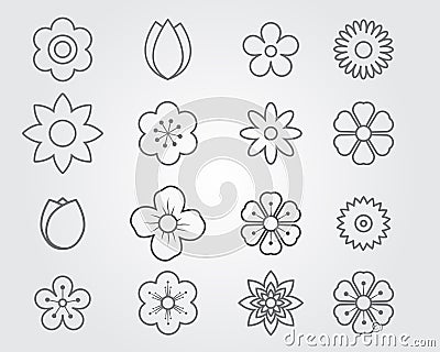 Flower icon line set Vector Illustration