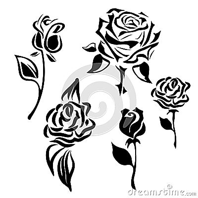 Flower icon. Set of decorative rose silhouettes. Vector rose Vector Illustration