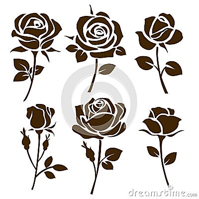 Flower icon. Set of decorative rose silhouettes Vector Illustration