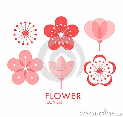 Flower. Icon set. Sakura Vector Illustration