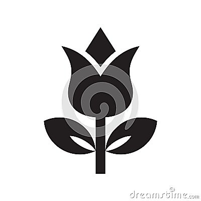 Flower icon vector illustration. Tulip silhouette creative sign. Minimal classic symbol. Flora concept simple logo. Black color. Vector Illustration