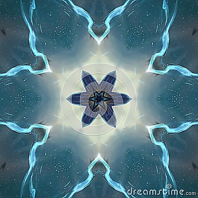 flower idea art with blue lightning Illustration abstract kaleidoscope art wallpaper design and background Stock Photo