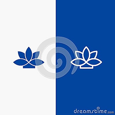 Flower, India, Lotus, Plant Line and Glyph Solid icon Blue banner Line and Glyph Solid icon Blue banner Vector Illustration