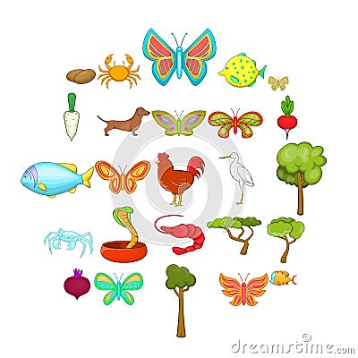 Flower insects icons set, cartoon style Vector Illustration