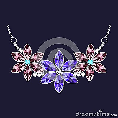 Flower jewelry necklace icon, realistic style Vector Illustration