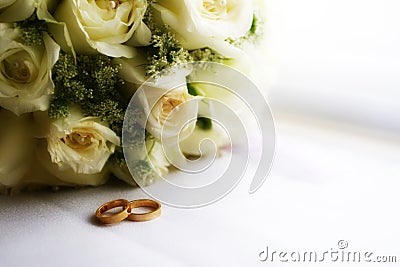 Flower and jewelry ring on wedding Stock Photo