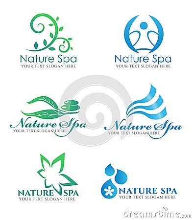 Flower leaf logo and water wave logo vector set design for Beauty natural spa salon business Vector Illustration